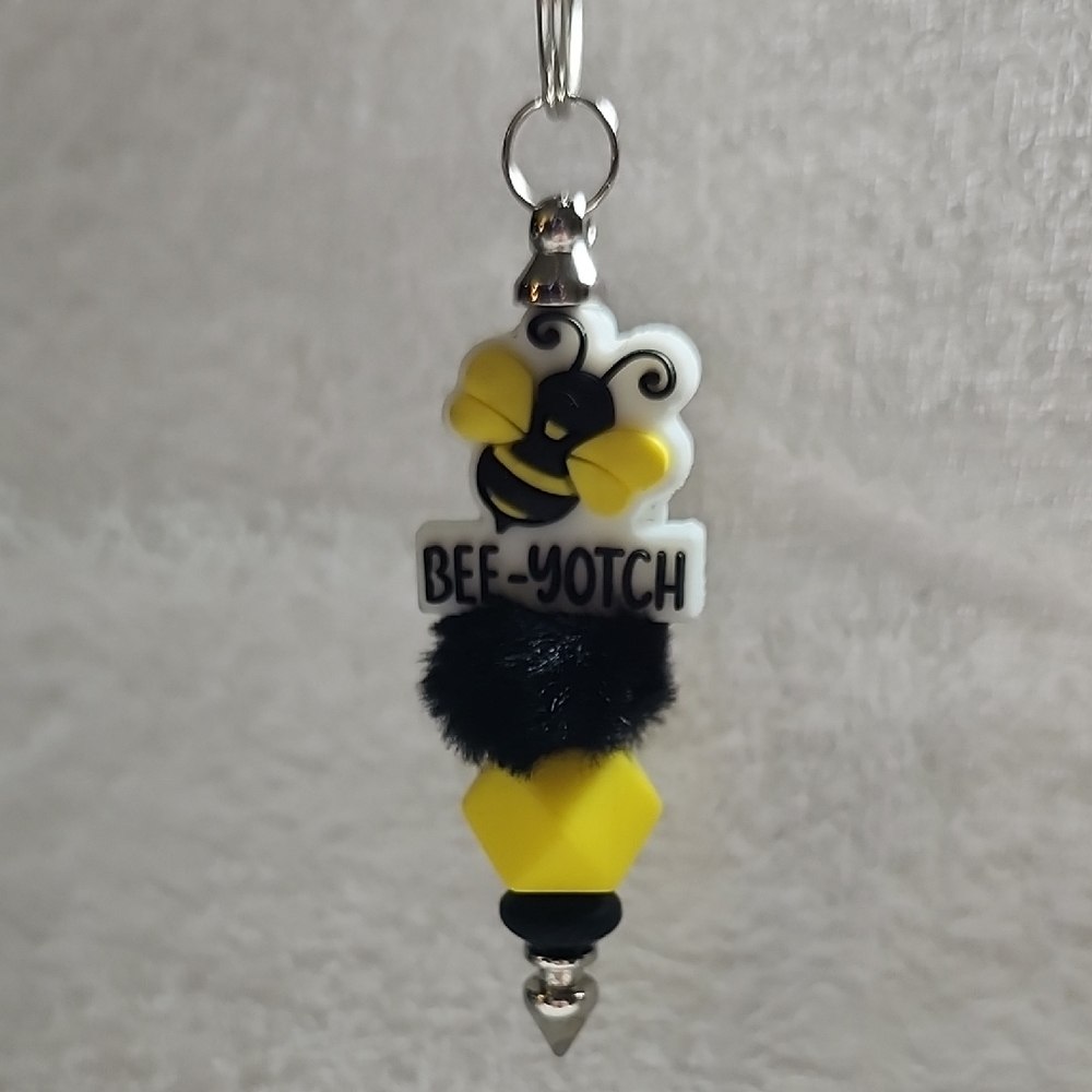 Bee Charm Keychain with Yellow and Black Accents